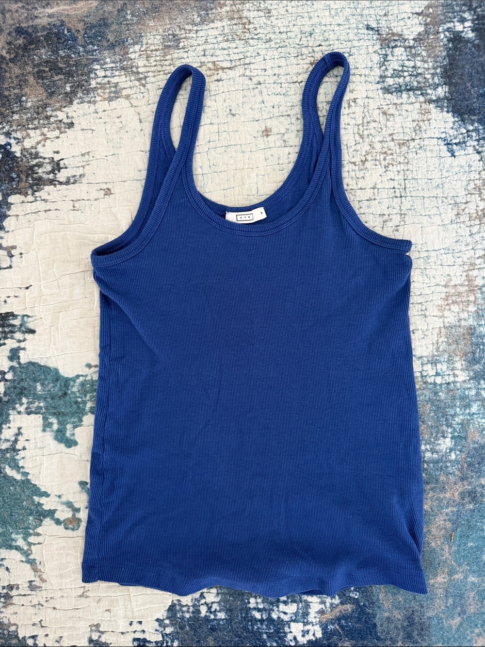 AYR The Sexy Flexy Tank Marais Blue Ribbed Tank Top Size M